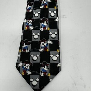Disney Mickey Unlimited Men Tie Golf Mickey Mouse Checkered Vintage Necktie 90s